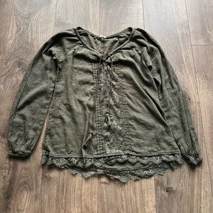 Hollister Olive Lace Detail Blouse